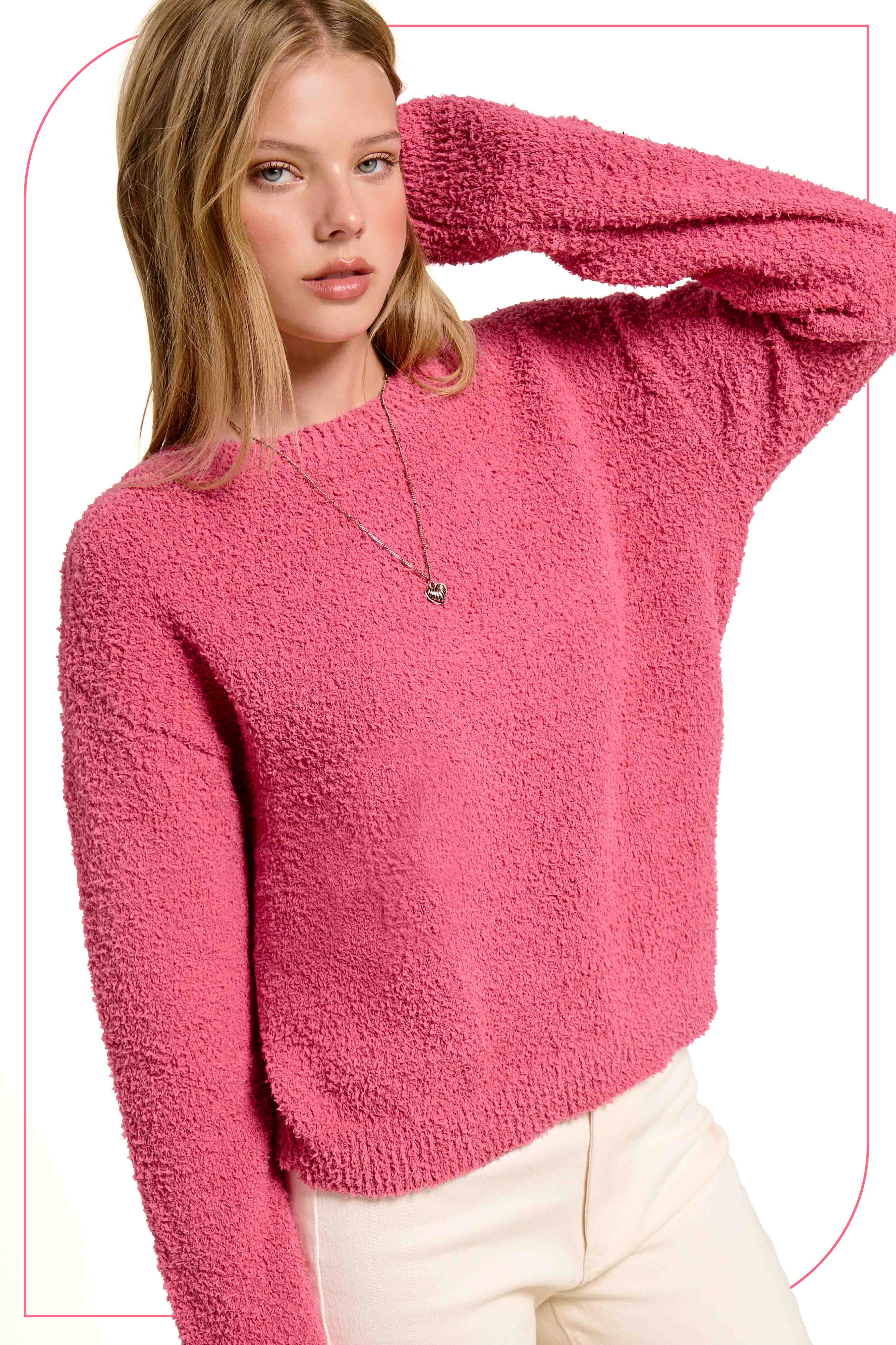 La Miel - Wholesale Knit Sweater - Women's - JDS3605-Fuzzy Reversible Drawstring V-Neck Sweater10
