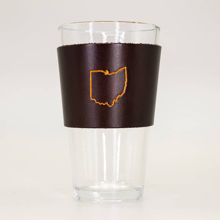 Leather Pint Glass - Ohio State Ouline for wholesale by Lindy Leather