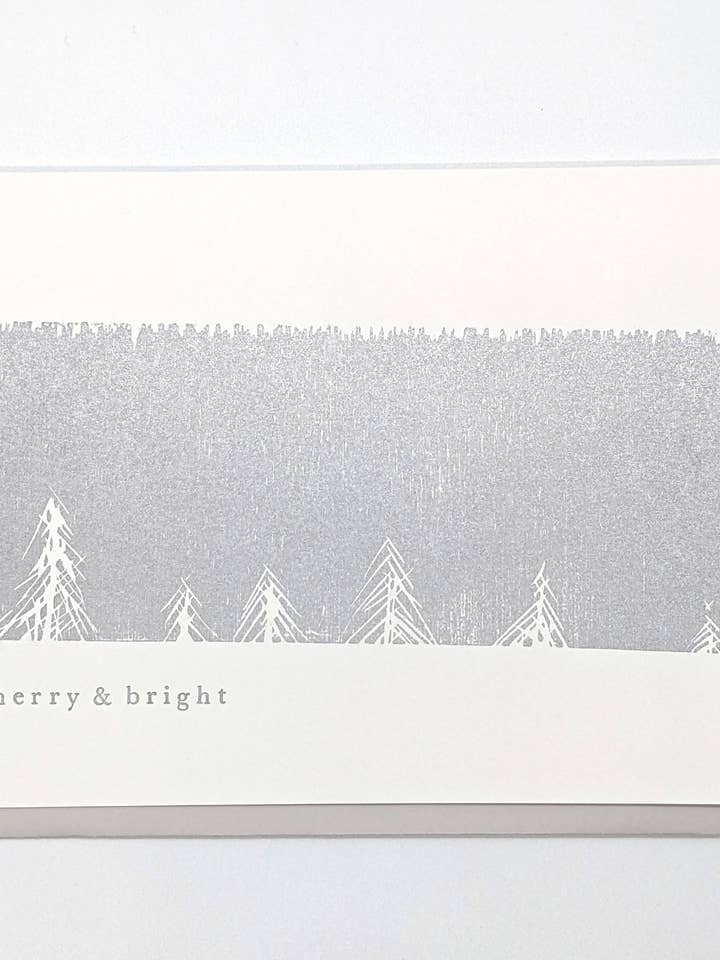 Merry & Bright - Original Wood Block Printed Card for wholesale by Wingedprints