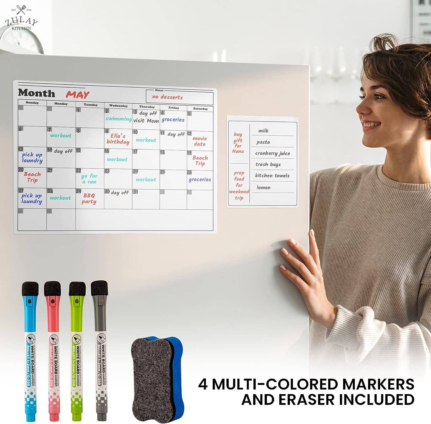 Zulay Kitchen - Wholesale Whiteboard/Dry-Erase Board - Magnetic Dry Erase Calendar Whiteboard Kit5
