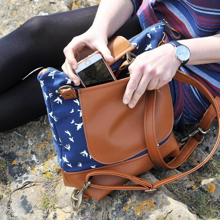 Willow Convertible Backpack - Red Japanese Wave for wholesale by Lauren Holloway