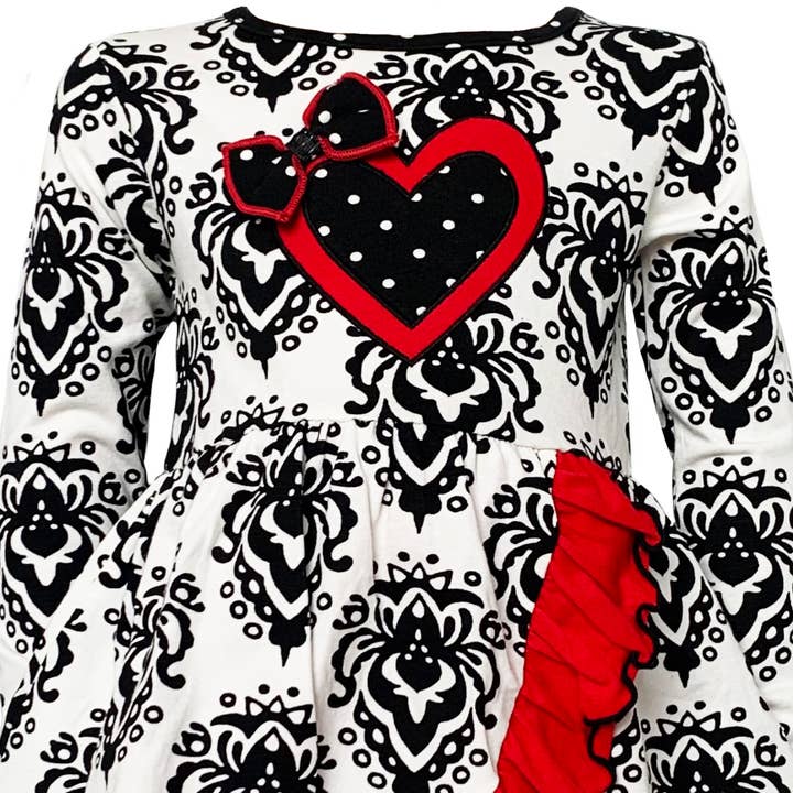AnnLoren - Wholesale Top & Leggings Set - Kids - AnnLoren Heart Damask Valentines Day Girls Clothing Set1