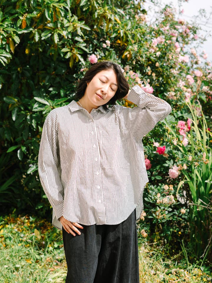 Nettle Studios - Wholesale Button Down Shirt - Unisex - Size Inclusive Plus Size Long Sleeve Button Up Striped Linen11