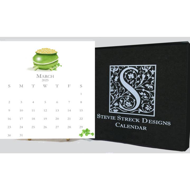 Stevie Streck Designs - Wholesale Calendar - 2025 Glittered Desk Calendar with Easel