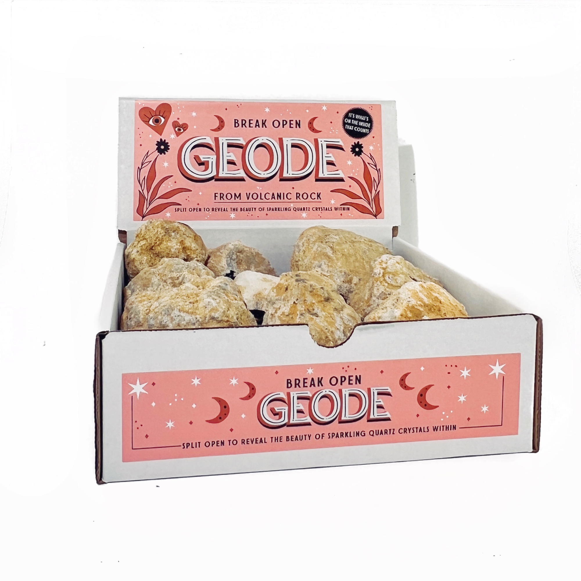 Sow the Magic - Wholesale Spiritual Stone/Crystal - Break Open Volcanic Crystal Geode Collection With Display0