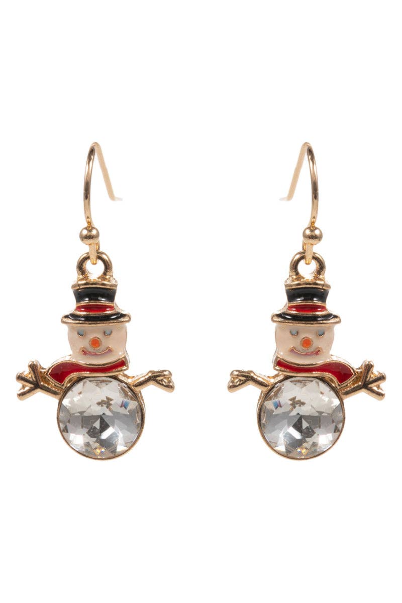 Designature New York - Wholesale Dangle Earrings - Christmas Snowman Enamel Pearl Brass Hook Earrings0
