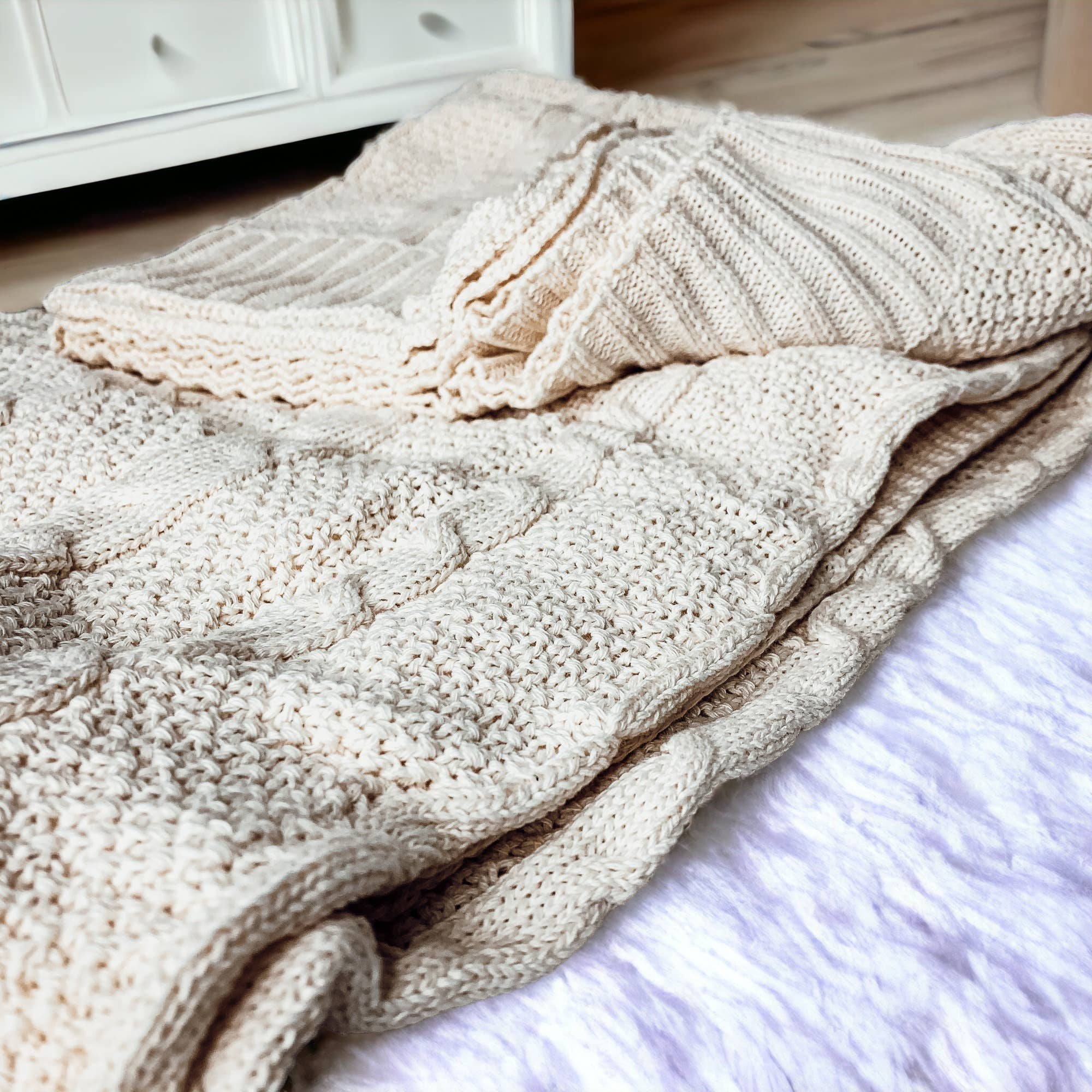 Gia Roma - Venta al por mayor Mantas de sofá - Manta vegana de algodón neutro, tipo suéter color marfil16