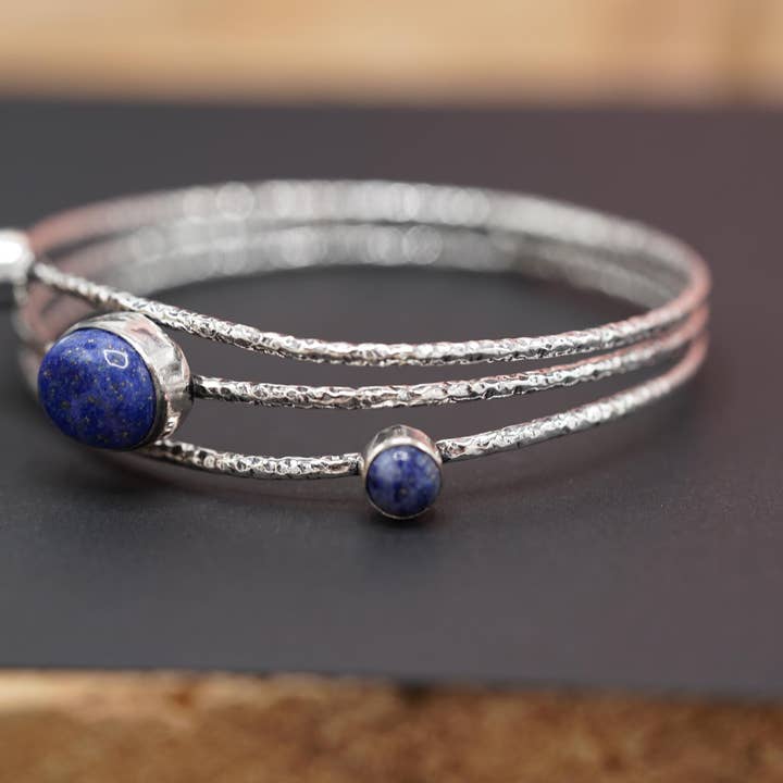 Kaali Boutique - Wholesale Bangle Bracelet - Large Size Lapis Lazuli Silver Bracelet, Bohemian Bangles, Gift Box Option, Boho, Artisanal5