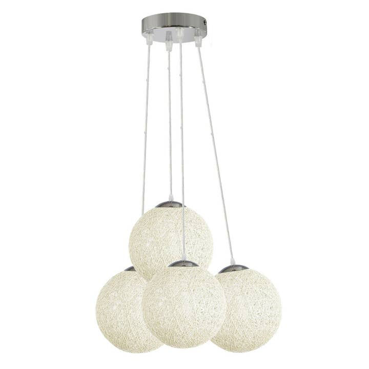 Ledsone - Vente Lustre/Suspension - Pendentif en forme de boule en osier tressé blanc à quatre abat-jour
