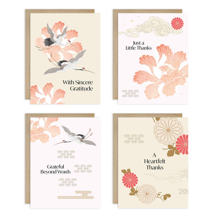Cute Asian Cards - Wholesale Thank You Card - Crane & Peony 8 Assorted Thank You Greeting Cards | Gratitude Boxed Set3