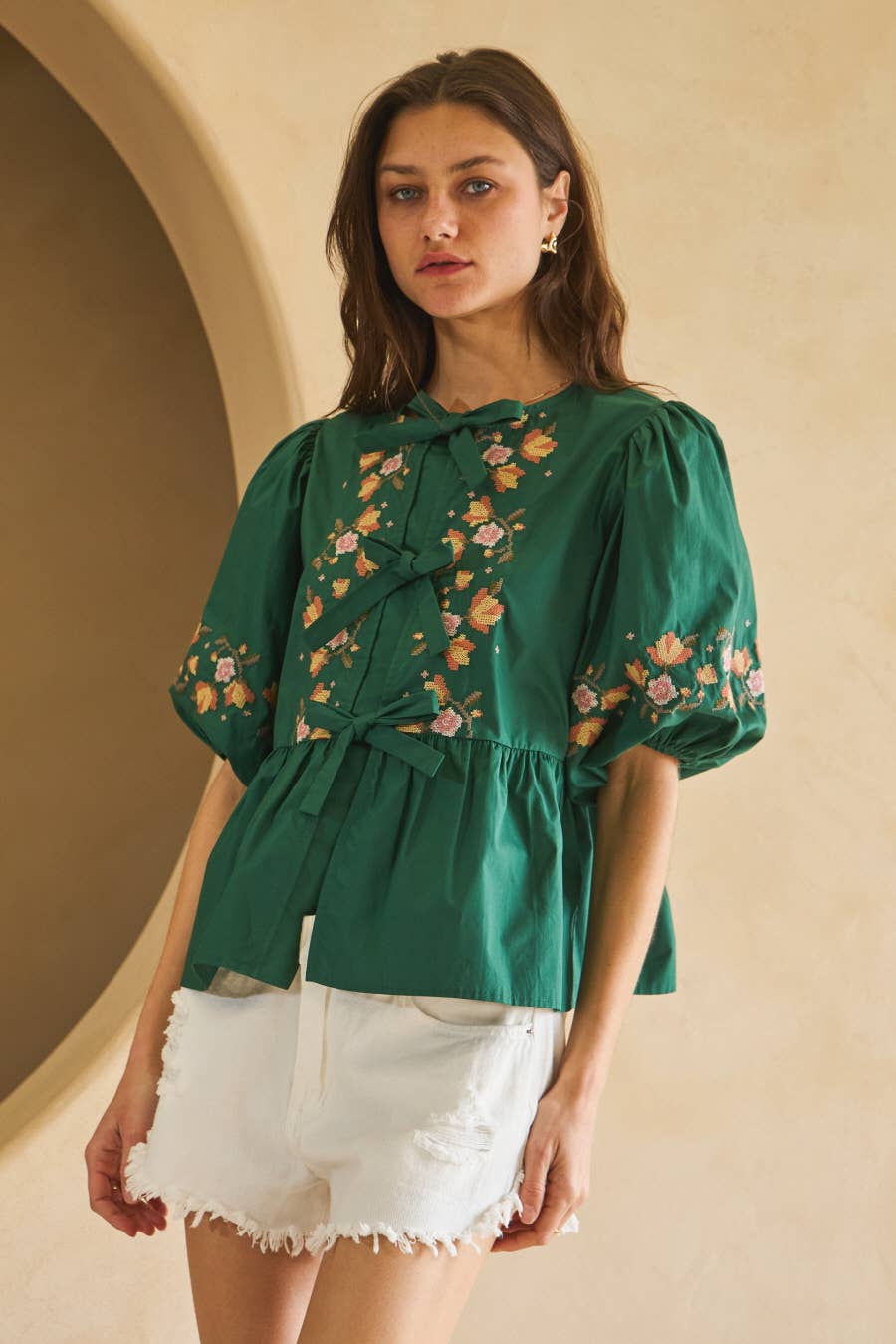 Oddi - Vendita all'ingrosso Camicetta - Donna - Blusa in popeline con fiocco frontale.3