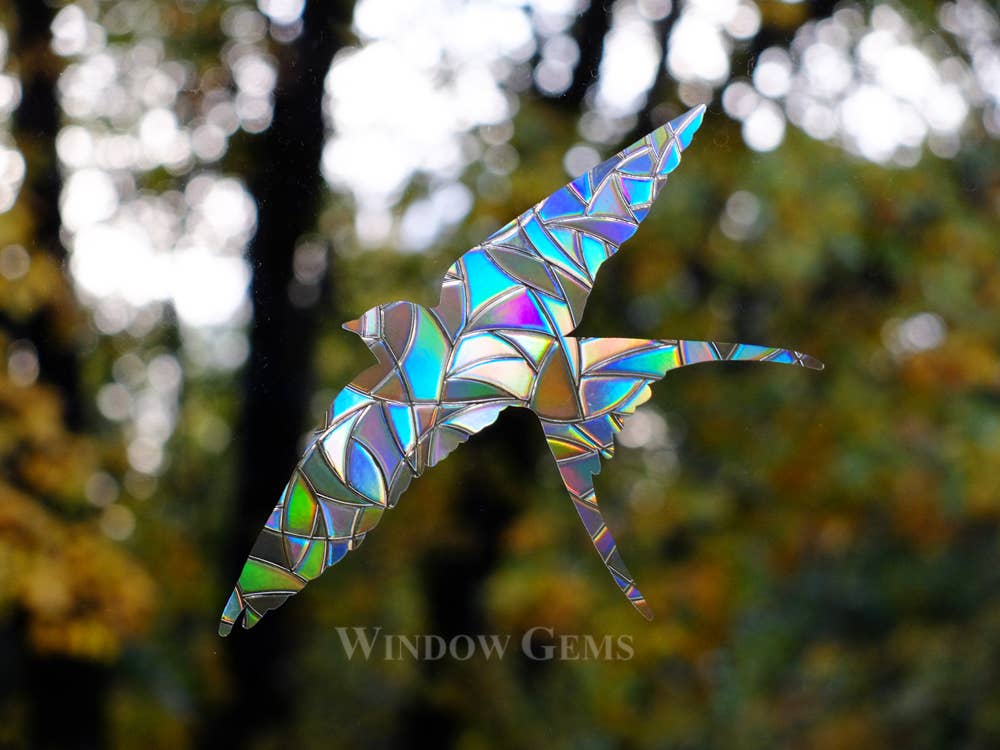 Window Gems - Wholesale Suncatcher - Swallows Window Clings - 7 Prismatic Bird Strike Prevention Decals
