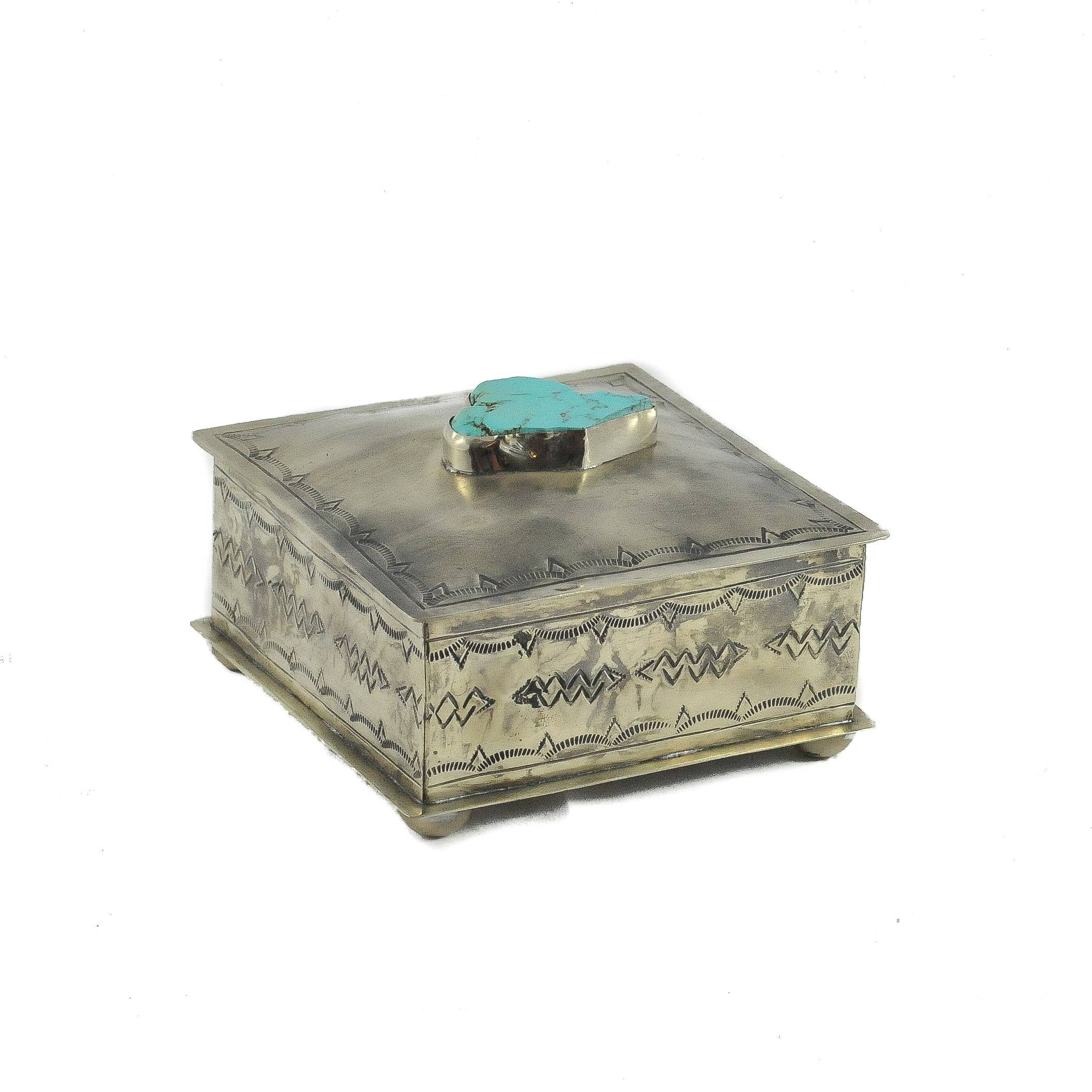 J.Alexander Rustic Silver - Venta al por mayor Cajas decorativas - WJA-105-T SQ. CAJA CON TURQUESA PEQUEÑA. LOSA1