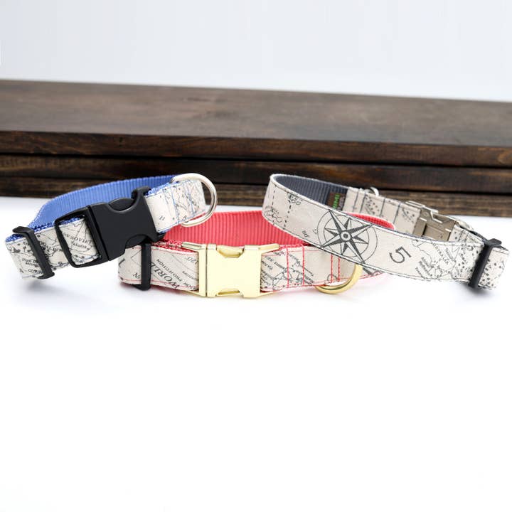 'Journey' - Collar de perro de lona con mapa vintage para venta al por mayor de Mimi Green