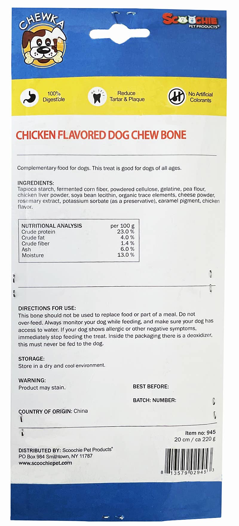 Scoochie Pet Products - Wholesale Pet Chew Toy - Dog - Large Chewka Bone Chicken Carded 7.7 Ounces1