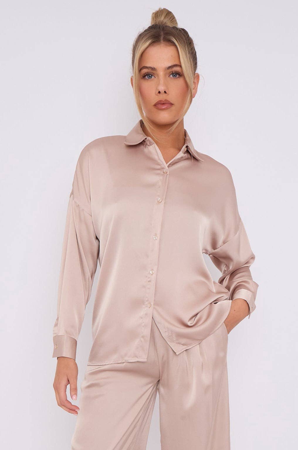 Champagne Brushed Satin Shirt for wholesale on Faire1