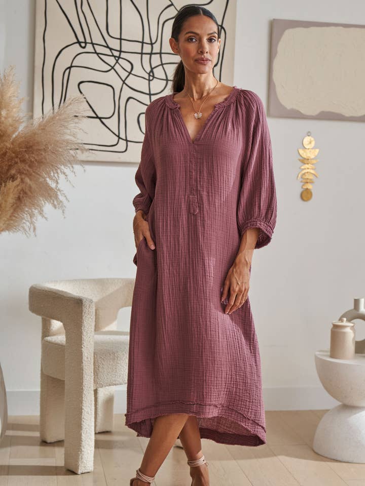 Desert Rose Gauze Dress with Pockets for wholesale by ocean+main