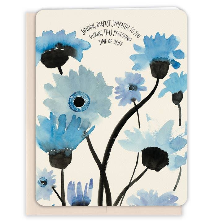 Deepest Sympathy Blue Flowers for wholesale by Paper Loop | Hand-Painted Greeting Cards