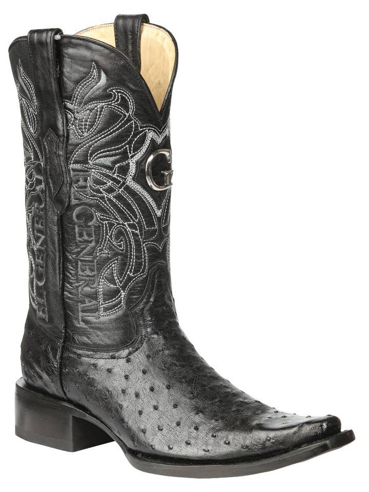 Botas de Cowboy Exóticas de Couro de Avestruz Masculinas El General - Preto 45075 por atacado de El General Western Wear