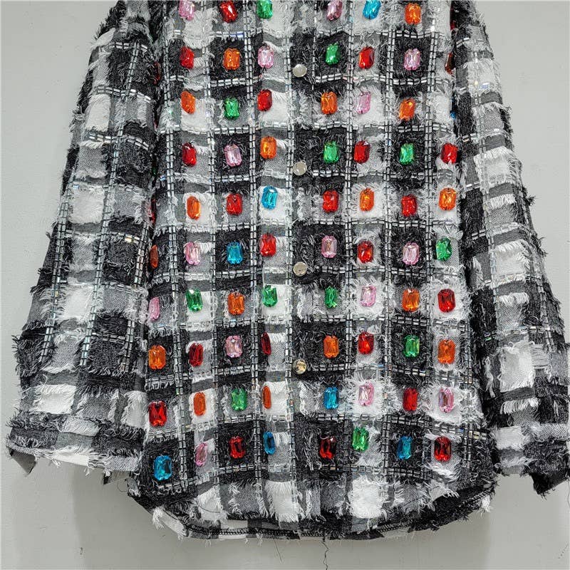 Productseeker – Engroshandel Skjorte med buttondown – til kvinder – JK081 Chic Rhinestone ternet skjorte - Damemode2