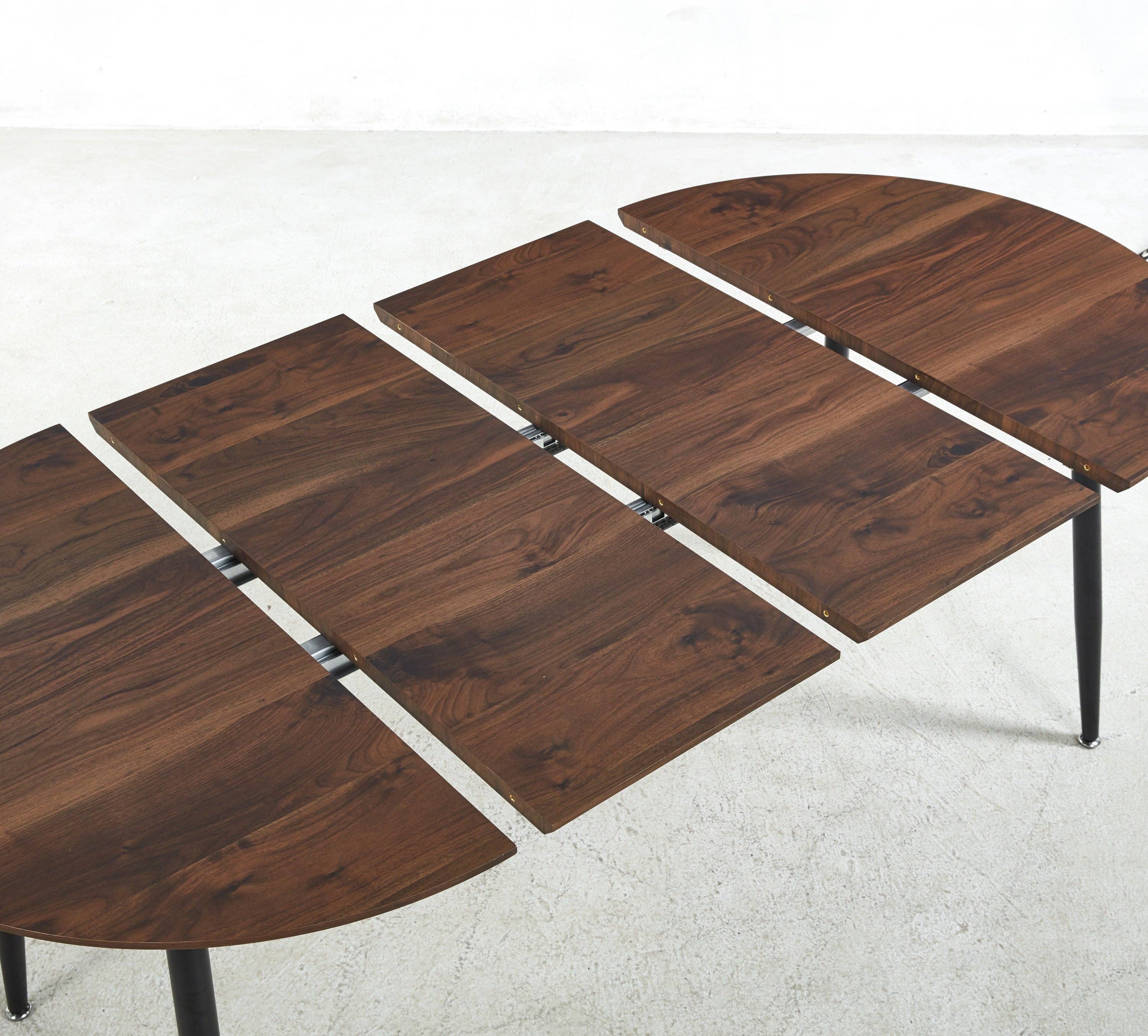 Loire Extendable Oval Walnut Dining Table with Black Metal Legs for wholesale on Faire5