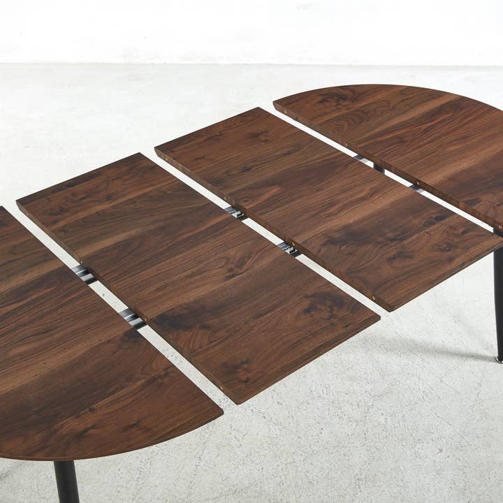 Loire Extendable Oval Walnut Dining Table with Black Metal Legs for wholesale on Faire5