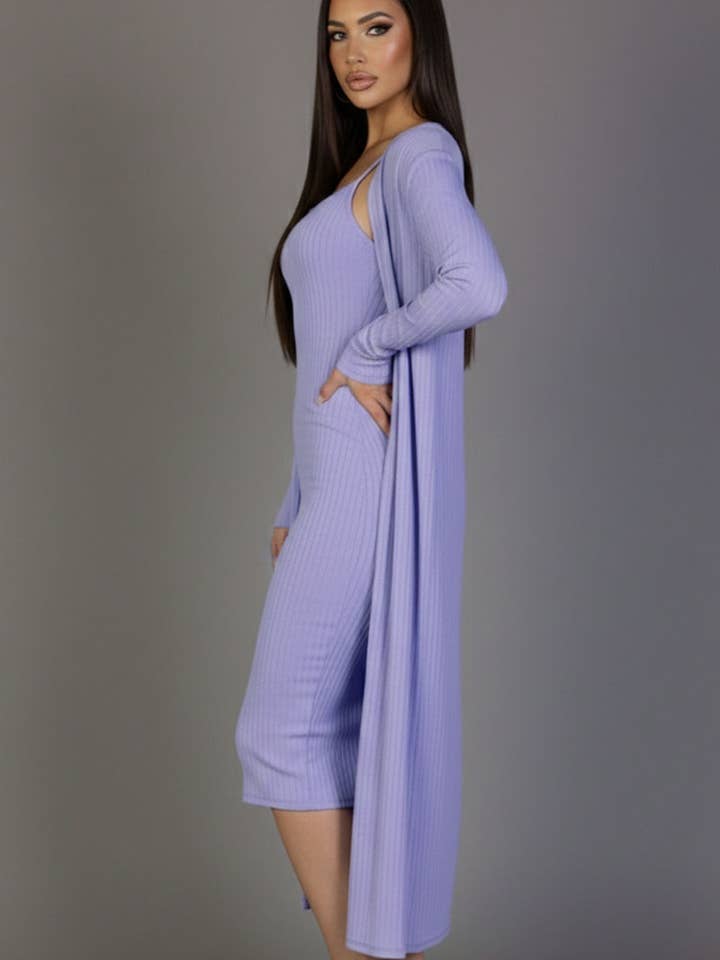 CAPELLA APPAREL - Wholesale Dress - Women's - Ribbed Cardigan & Cami Midi Bodycon Dress19