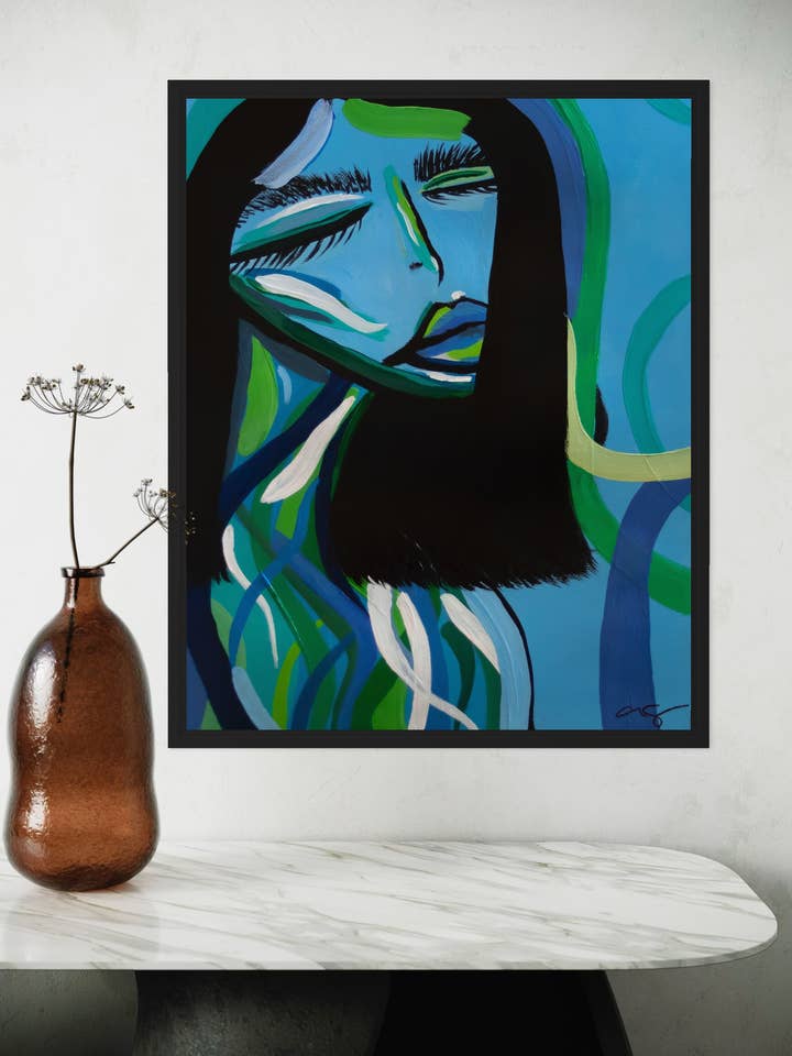 Blue and Teal Abstract Woman Fine Art Print for wholesale by Aim Straley Art