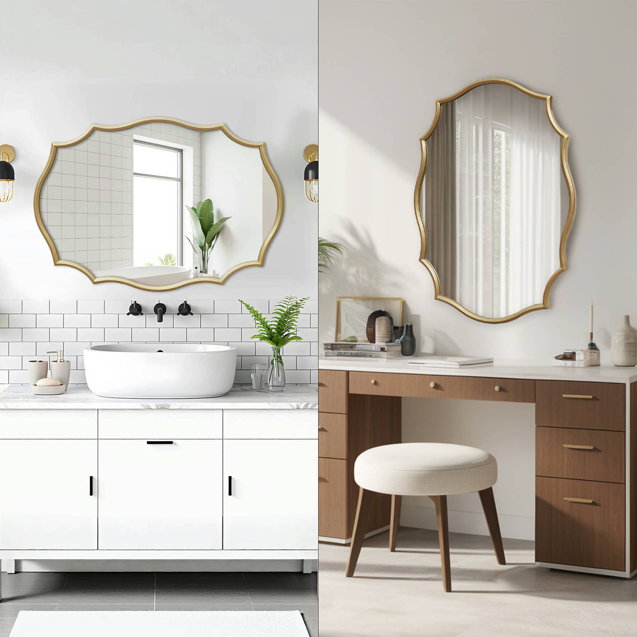 Paris Loft Inc - Wholesale Wall Mirror - Scalloped Edge Metal Framed Bathroom Mirror16