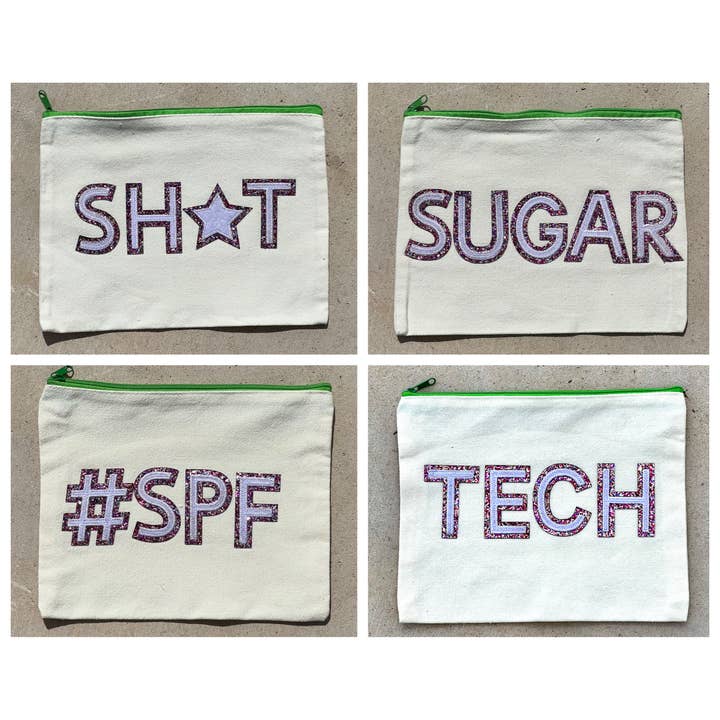 Trousse de voyage Sugar Tech Toys SPF 💎 en toile zippée pour la vente par Dilworth Road