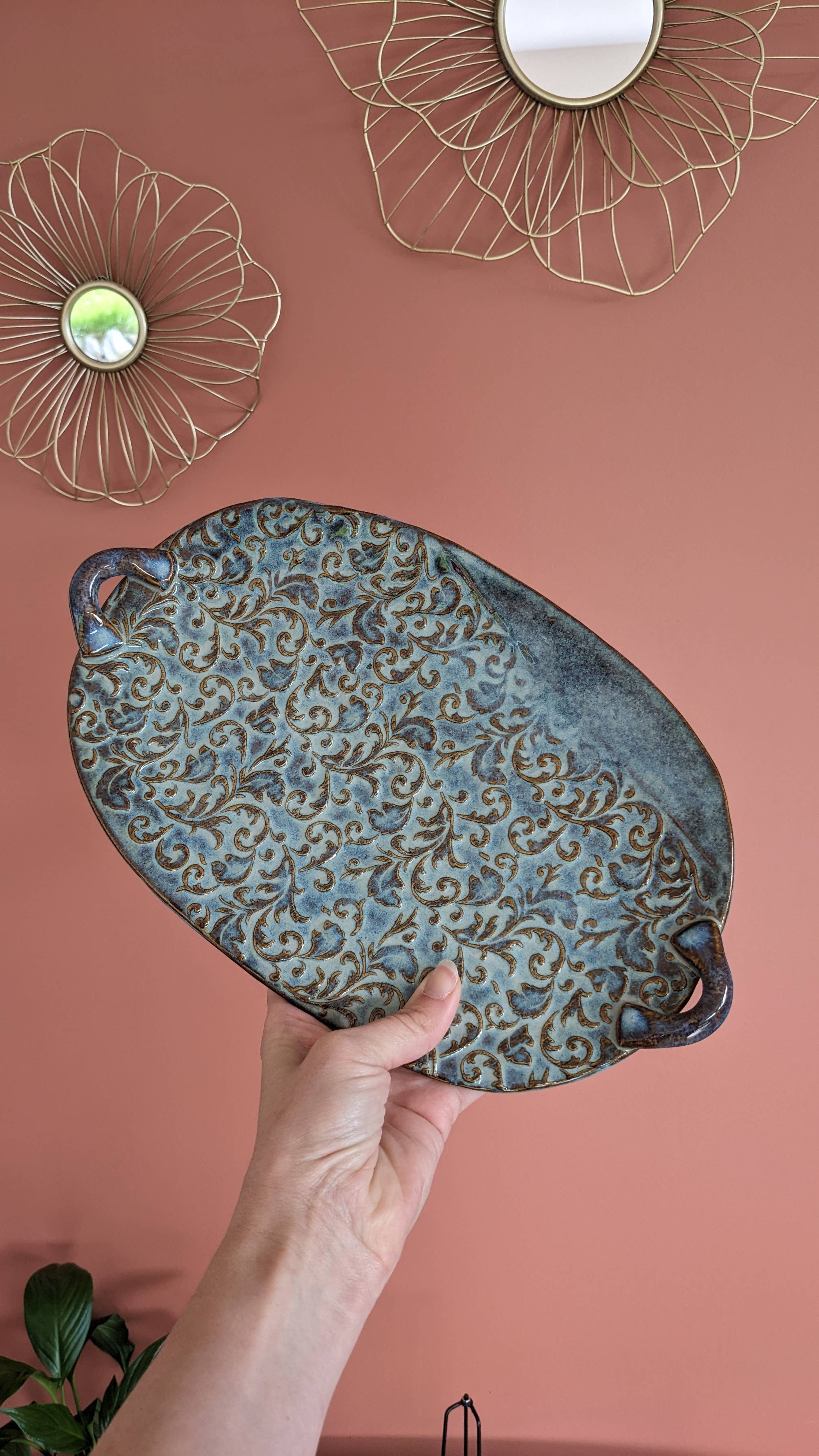 LES POTERIES DE SHAKTI - Wholesale Decorative Plate/Dish/Bowl - “Midnight Blue” Oval Stoneware Dish0