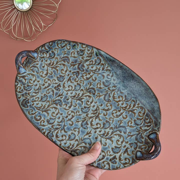 LES POTERIES DE SHAKTI - Wholesale Decorative Plate/Dish/Bowl - “Midnight Blue” Oval Stoneware Dish