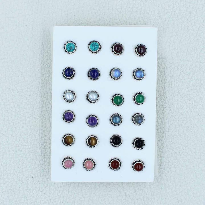 Silvex Jewelry - Vendita all'ingrosso Orecchini a bottone - 12 paia di orecchini a bottone da donna, gioielli con pietre multiple