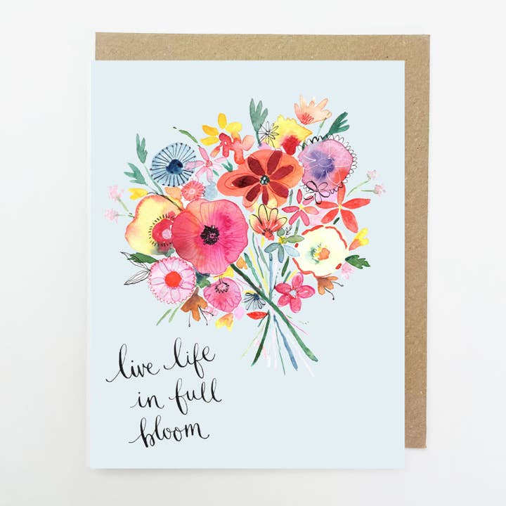 BLZ. 205. Floral Bunch, Live Life in Full Bloom Dinky wenskaarten, pakket van 5 voor wholesale door Kate Downey Art