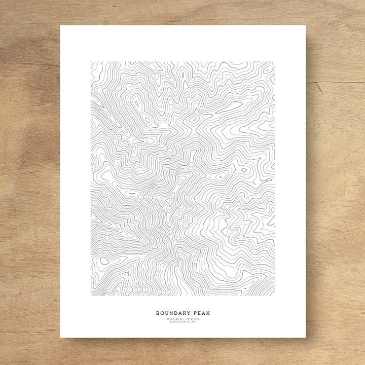Boundary Peak Topografische kaart kunst poster afdrukken voor wholesale door Topographia Design