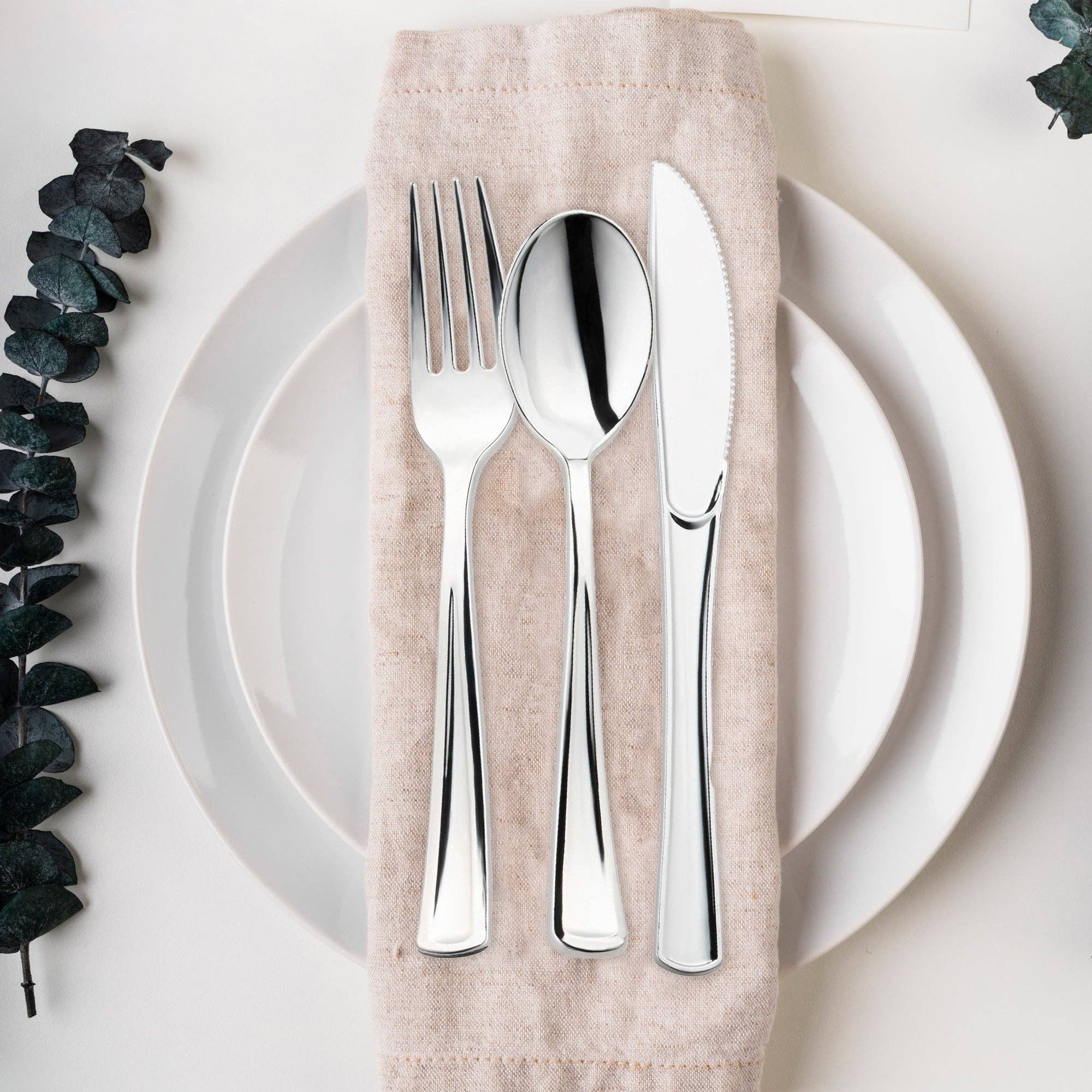 Smarty had a Party - Wholesale Assorted Cutlery Set - Shiny Metallic Silver Plastic Cutlery Combo Set - 120 Guests7