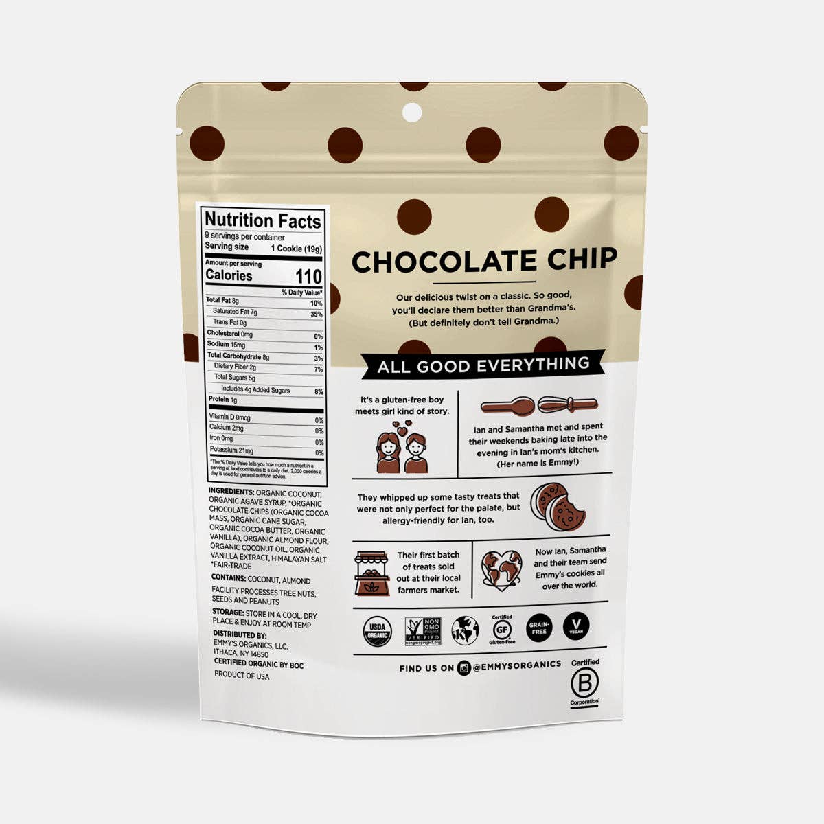 Emmy's Organics - Wholesale Cookie - Chocolate Chip Coconut Cookies 6oz Master Case (32 units)1