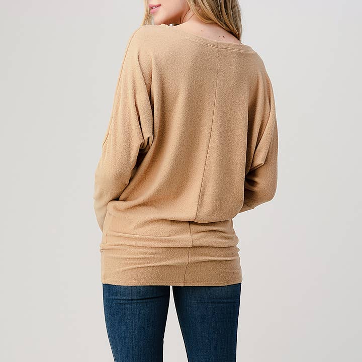 Heimious - Wholesale Knit Top - Women's - Long Dolman Sleeve Round Neck Brushed Knit Top, 273932