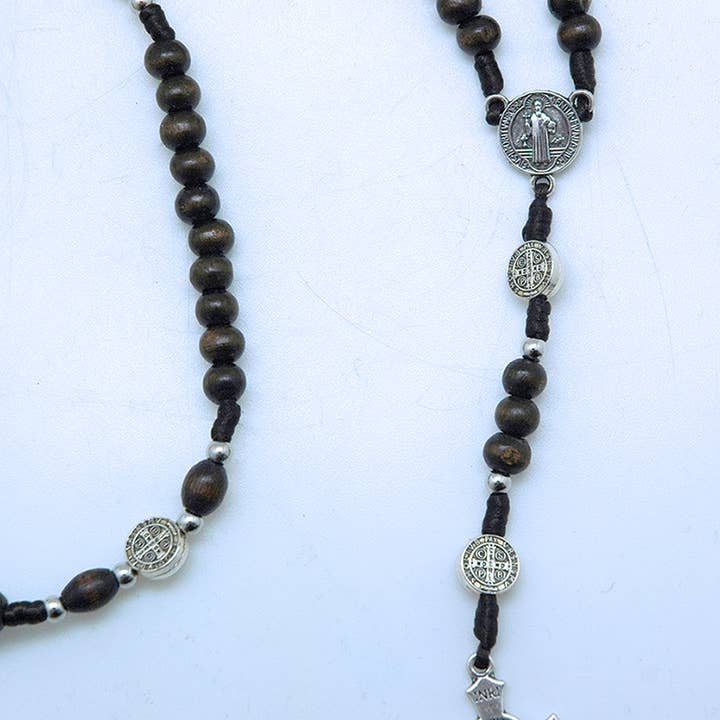 Contreras Designs - Wholesale Prayer beads necklace - PF3052- Wood St. Benedict Rosary Necklace1