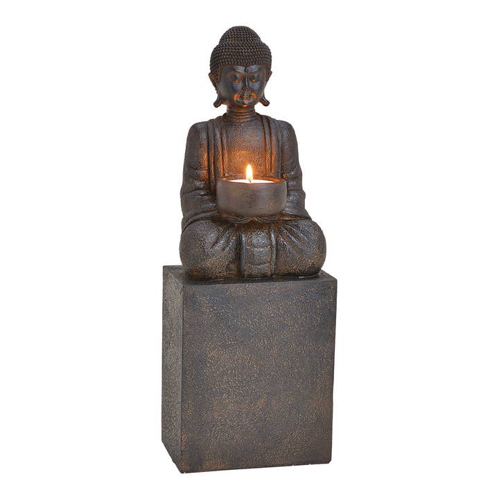 Wurm - Wholesale Decorative Figurine - Buddha tealight holder made of black poly (W/H/D) 12x35x9cm