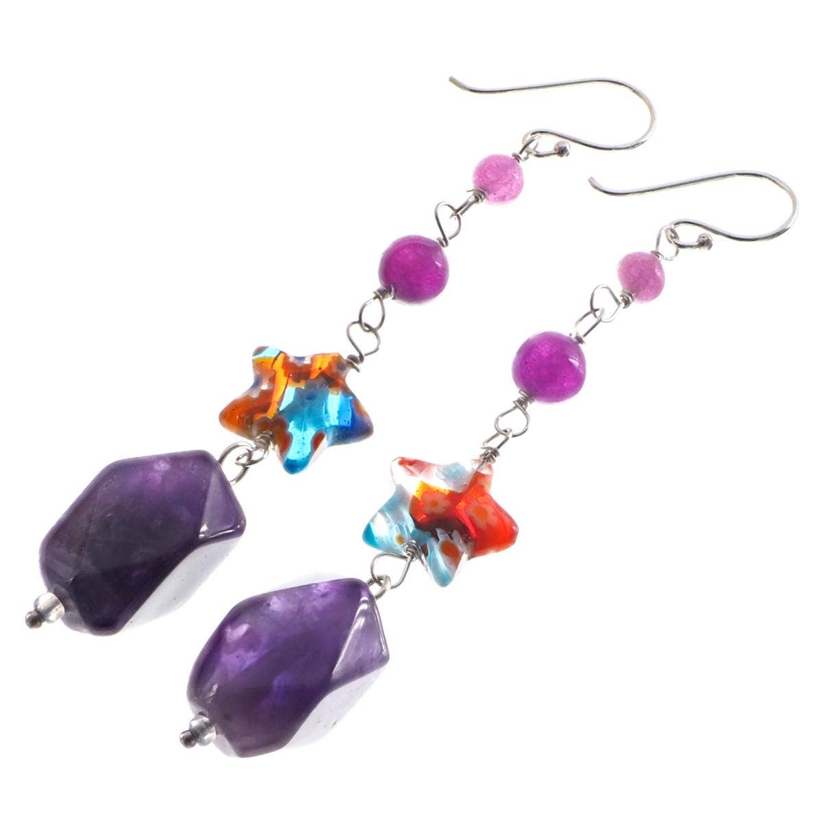 FifiRose - Wholesale Dangle Earrings - 925 sterling silver lampwork glass amethyst sterling drop earrings, 2.5"1