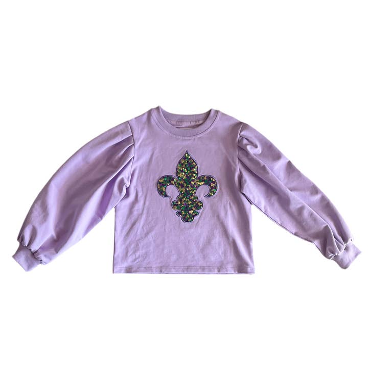 Sudadera con mangas abullonadas y diseño de confeti con flor de lis para venta al por mayor de Blended Spirit Children’s Clothing