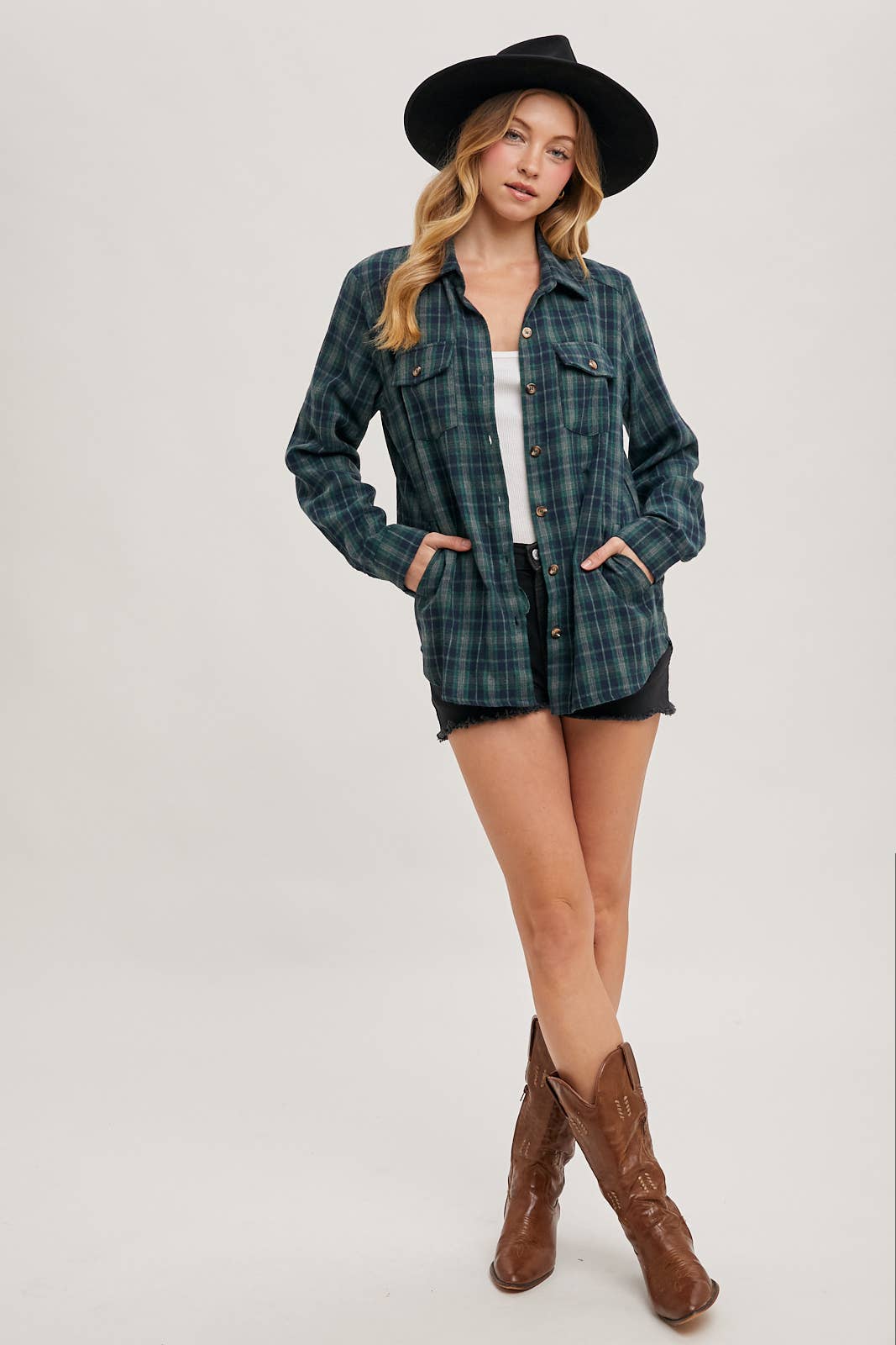 Bluivy - Wholesale Shirt - Women's - BUTTON DOWN PLAID SHIRT WITH POCKETS - 4TH OF JULY27