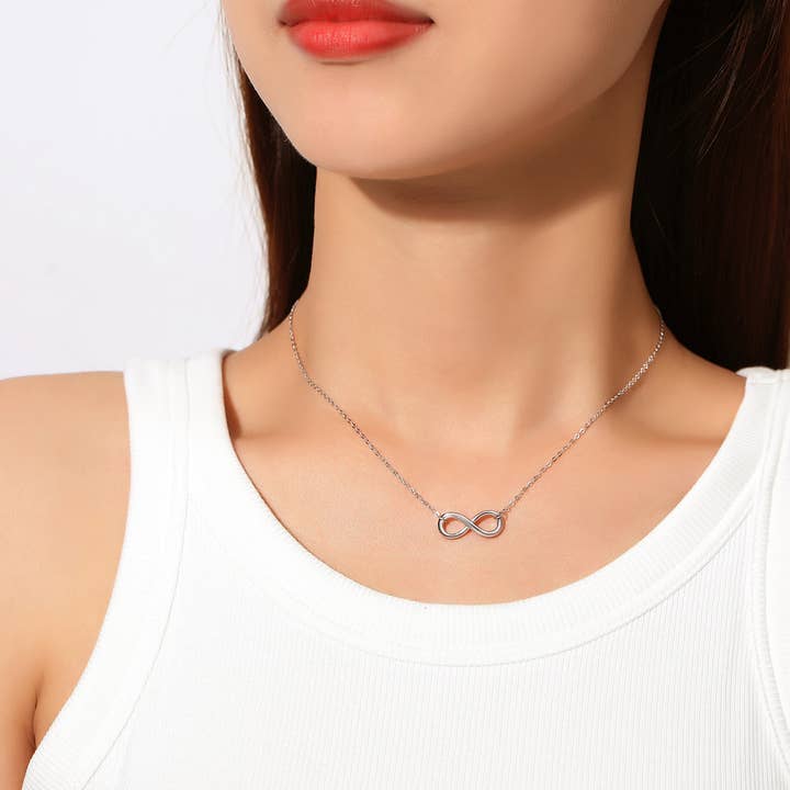 925 Sterling Silver Plain Infinity Necklace for wholesale on Faire1