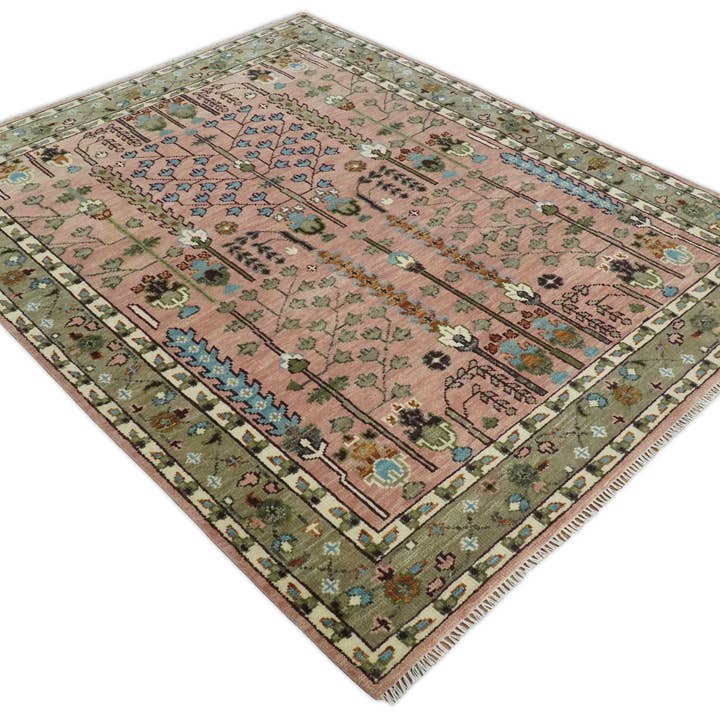 The Rug Decor, Inc. - Wholesale Area Rug - Pink Wool Rug, Olive and Beige Traditional Knot Tree Design4
