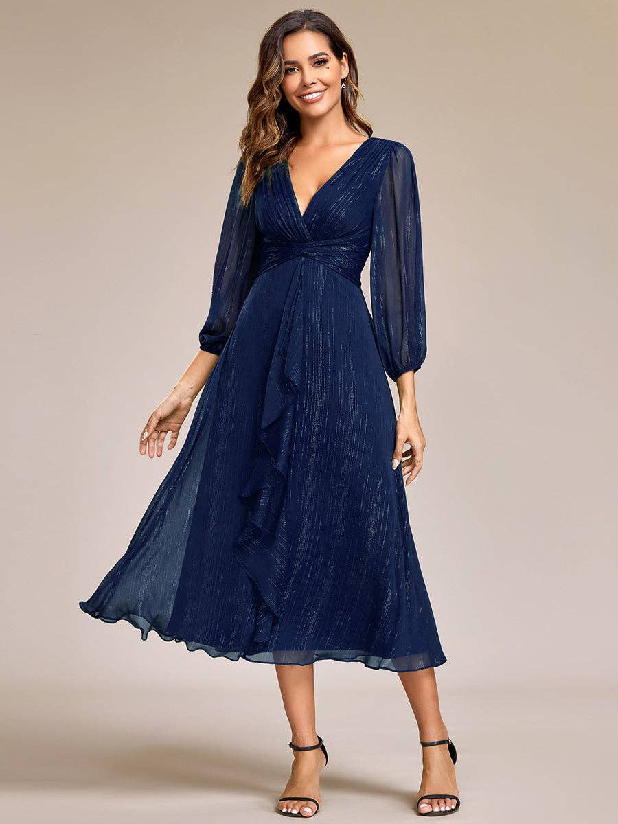 Ever-Pretty - Vente Robe de soirée – femme - Robe scintillante en mousseline pour invitée de mariage à manches longues9