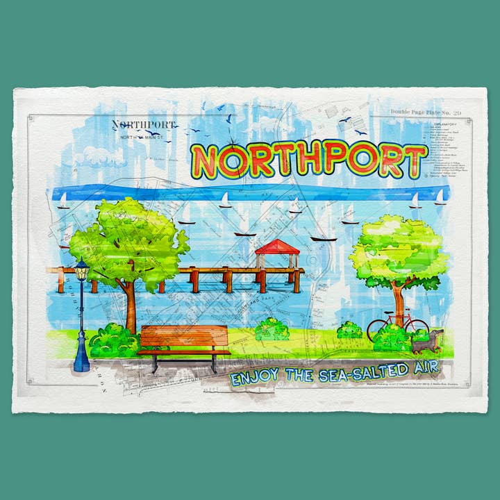 Impression murale Northport Long Island pour la vente par Cup of Tea Creative