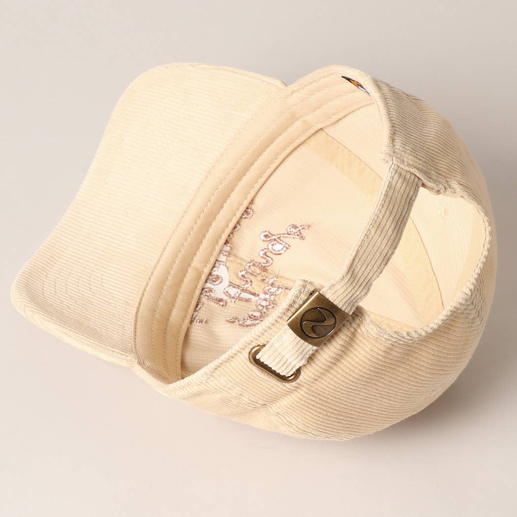 Fashion City - Wholesale Baseball Cap - Women's - good things take time Embroidery Corduroy Cap10