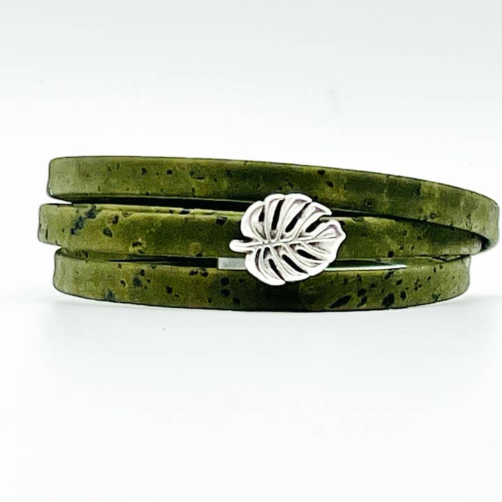 Monstera Leaf - Triple Wrap Cork Bracelet for wholesale by Elisabetta Studio