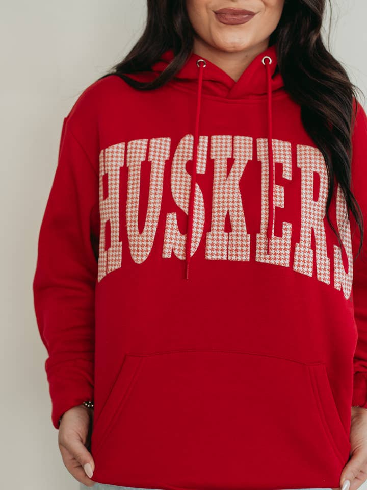 h.flynn - Wholesale Hoodie - Women's - RED HOUNDSTOOTH HUSKER APPLIQUE - RED HOODIE2